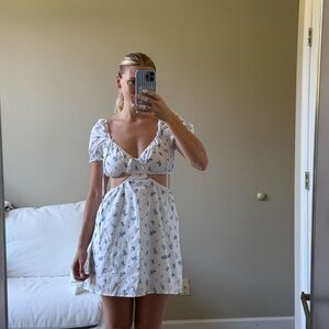 H&M White and Blue Floral Mini Dress